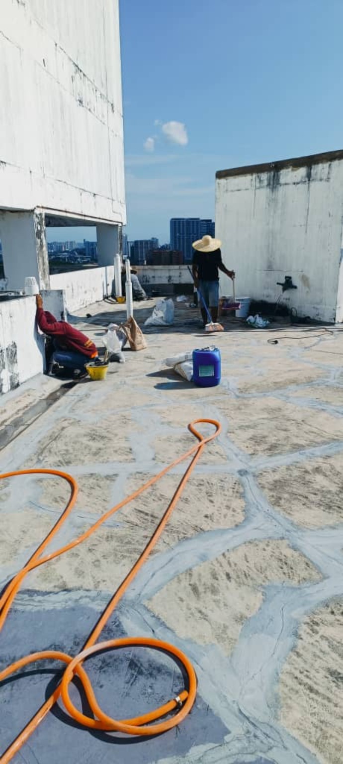 Existing flat roof undergoing waterproofing rectification